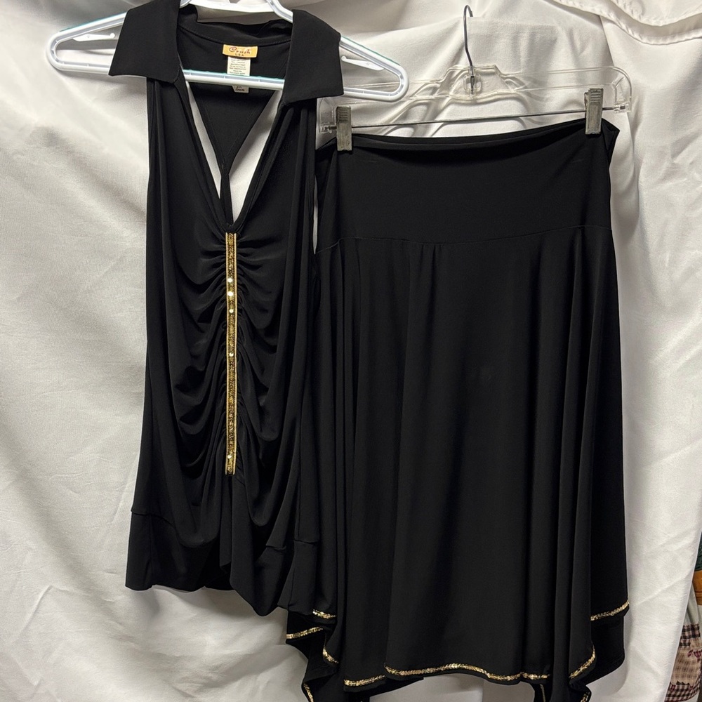 Crush Black Top & Skirt with Gold Trim